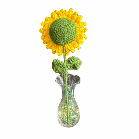 🌻Handmade Crochet Sunflower Knit Artificial Wool Flower Yellow 1 Pc 6*6 in - Picture 2 of 6